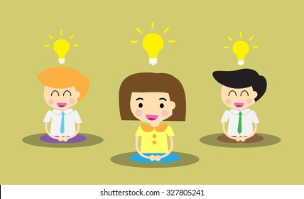 businessman and businesswoman meditation,good idea concept, Businessman thinking during meditation, cartoon flat design vector background