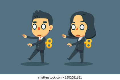 businessman and businesswoman move like robot toys. Vector Illustration