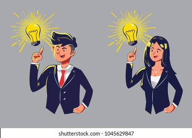 Businessman and businesswoman, office worker character design, get new idea, Business concept by vector cartoon Illustration 