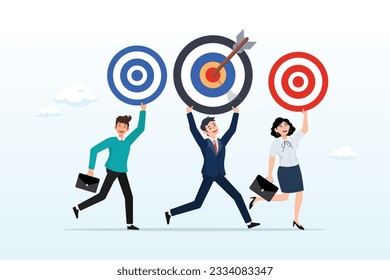 Businessman and businesswoman office workers walking with their personal goals, personal goal for career development, individual target to achieve for job evaluation, objective or purpose (Vector)