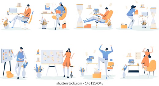 Businessman and Businesswoman Organizing Task Illustration Set. Modern flat design concept for website and mobile.Vector illustration EPS 10