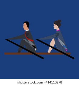 Businessman And Businesswoman Rowing To Success Vector