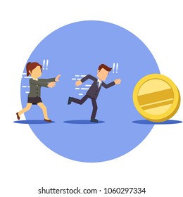 businessman and businesswoman running to get money