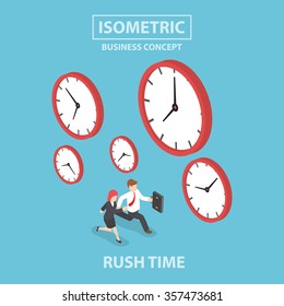 Businessman and businesswoman in rush hour, Busy concept, Flat 3d web isometric design, VECTOR, EPS10