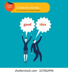 Businessman and businesswoman saying good idea. Vector illustration Eps10 file. Global colors. Text and Texture in separate layers.