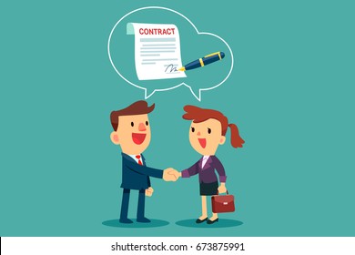 businessman and businesswoman shaking hand and agree to sign contract after successful business discussion. Business agreement concept.