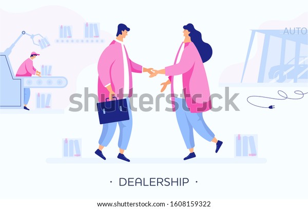 Businessman and businesswoman shaking hands and\
approve deal. Business, commerce, deal concept for banner, website\
and app. Negotiations, professionals, agent. Flat people vector\
illustration.\
Vector