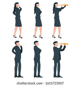 Businessman and Businesswoman Silhouette Concept Icon and Label. Business People Symbol, Icon and Badge. Black and Simple Vector illustration.