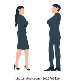 Businessman and Businesswoman Silhouette Concept Icon and Label. Business People Symbol, Icon and Badge. Black and Simple Vector illustration.