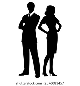 Businessman and Businesswoman Silhouettes on white background  