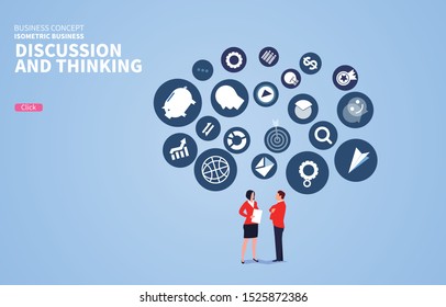 businessman and businesswoman standing and discussing business issues