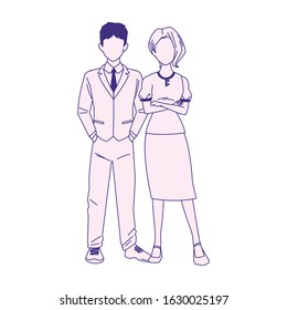 businessman and businesswoman standing over white background, flat design, vector illustration
