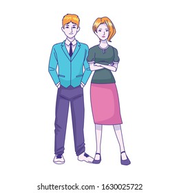 businessman and businesswoman standing over white background, vector illustration