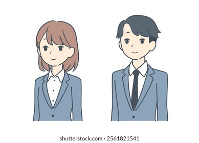 A businessman and businesswoman standing side by side in formal attire, suitable for corporate or professional contexts.