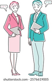 Businessman and businesswoman talking in the office