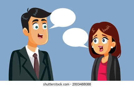 Businessman and Businesswoman Talking Vector Illustration. Businesspeople negotiating and engaging in efficient corporate communication making business deal partnership

