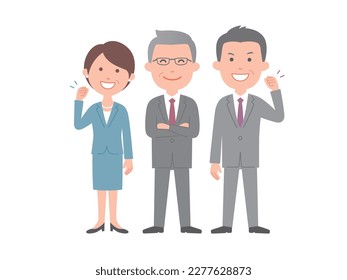 Businessman and businesswoman with triumphant expressions