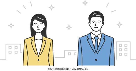 businessman and businesswoman, upper body, front view, vector image