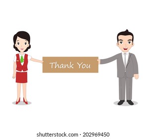 Businessman And Businesswomen Holding Thank You Note