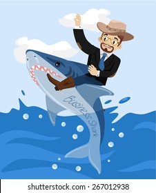 Businessman and bussiness shark. Vector flat illustration