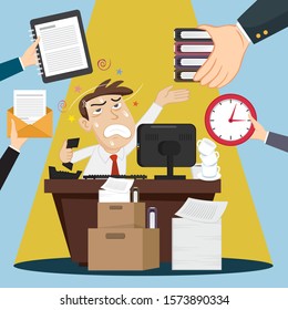 Businessman busy hard working, illustration vector cartoon