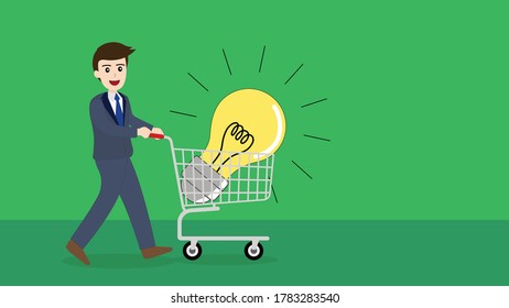 Businessman buy ideas with shopping cart.