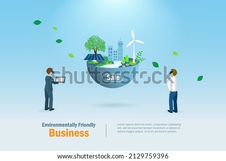 Businessman buy virtual environmental friendly land, property for sale. Metaverse real estate and property investment, financial technology in futuristic VR world. 