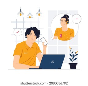 businessman calling customer support, service, call center concept illustrations