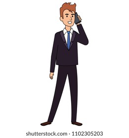 businessman calling with smartphone avatar character icon