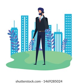 businessman calling with smartphone in the park