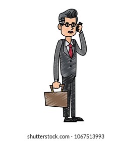 Businessman calling with smartphone scribble