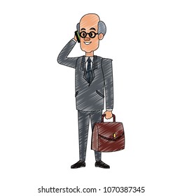 Businessman calling with smartphone scribble