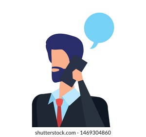 businessman calling with smartphone and speech bubble