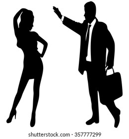 Businessman calling a woman-lady 