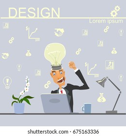 Businessman came the idea.
Success. Vector illustration.