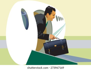 Businessman came to the talks, meeting at the airport. Vector