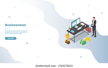 Businessman campaign for web website template landing home homepage page with isometric 3d modern flat