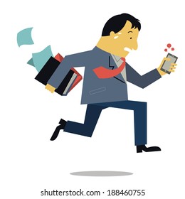 Businessman, can be representing to boss or manager, holding document file and smart phone running in a hurry. Business concept in very busy businesspeople. 