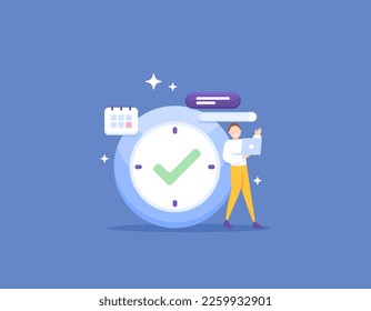 a businessman can complete a project on time. an employee is able to complete tasks before the deadline. Completed as scheduled. good time management. illustration concept design. vector elements