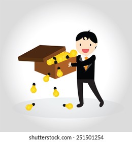 Businessman can get good idea and put idea in a box