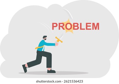 Businessman can not break the problem barrier, illustration vector cartoon
