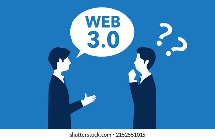 Empresario no puede entender WEB 3.0,burbuja de voz escrita "WEB 3.0",ilustración vectorial