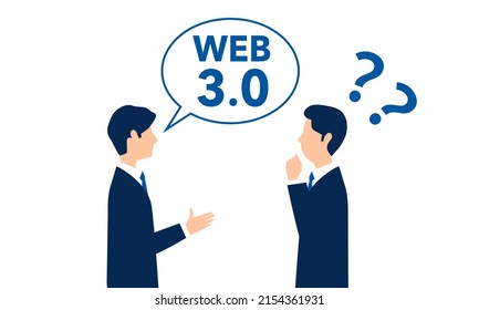 Businessman can not understand WEB 3,speech bubble written "WEB 3",vector illustration