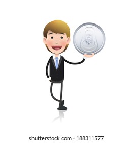 Businessman with can over white background. Vector design. 