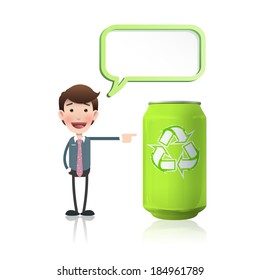 Businessman with can over white. Vector design 