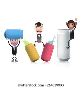 Businessman with can over white. Vector design 
