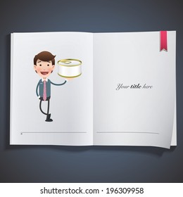 Businessman with can printed on book