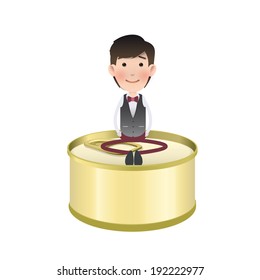 Businessman with can of tuna over white background