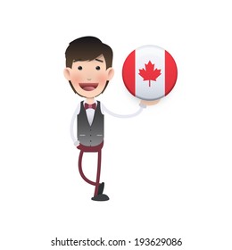 Businessman with canada button over white background