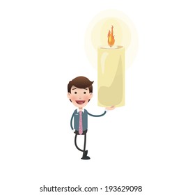 businessman with candle over white background